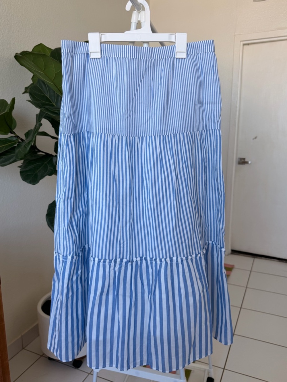 J. Crew Blue and White Striped Tiered Maxi Skirt - Picture 3 of 14
